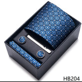 Conjunto Gravata Jacquard Geométrica Azul Sparka